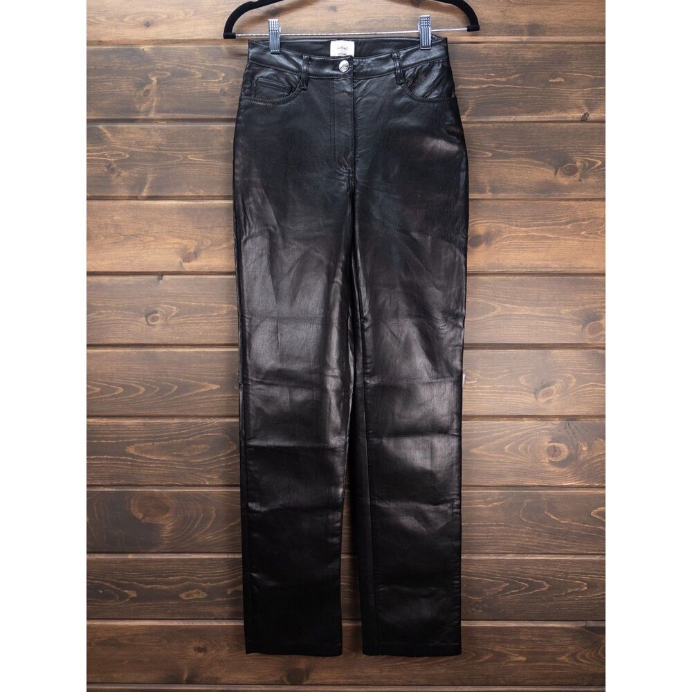 Aritzia Wilfred Melina Vegan Leather Pants Black Size 0 Straight Leg